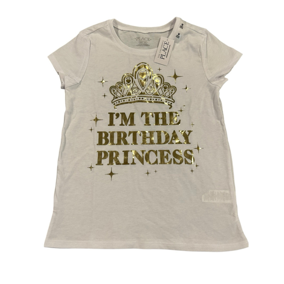 The Children's Place T Shirt Girls Medium Short Sleeve BIRTHDAY PRINCESS White - Picture 1 of 8
